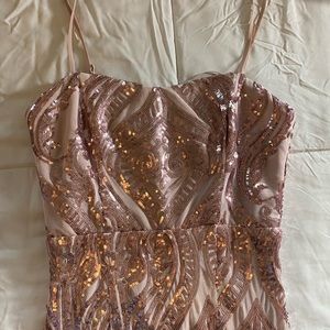 Rose pink sequin long gown dress